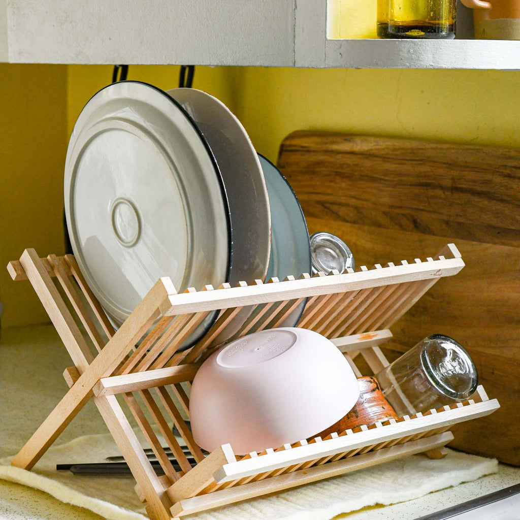 Dish Rack Drying Rack Collapsible Compact Plate Organizer Bamboo